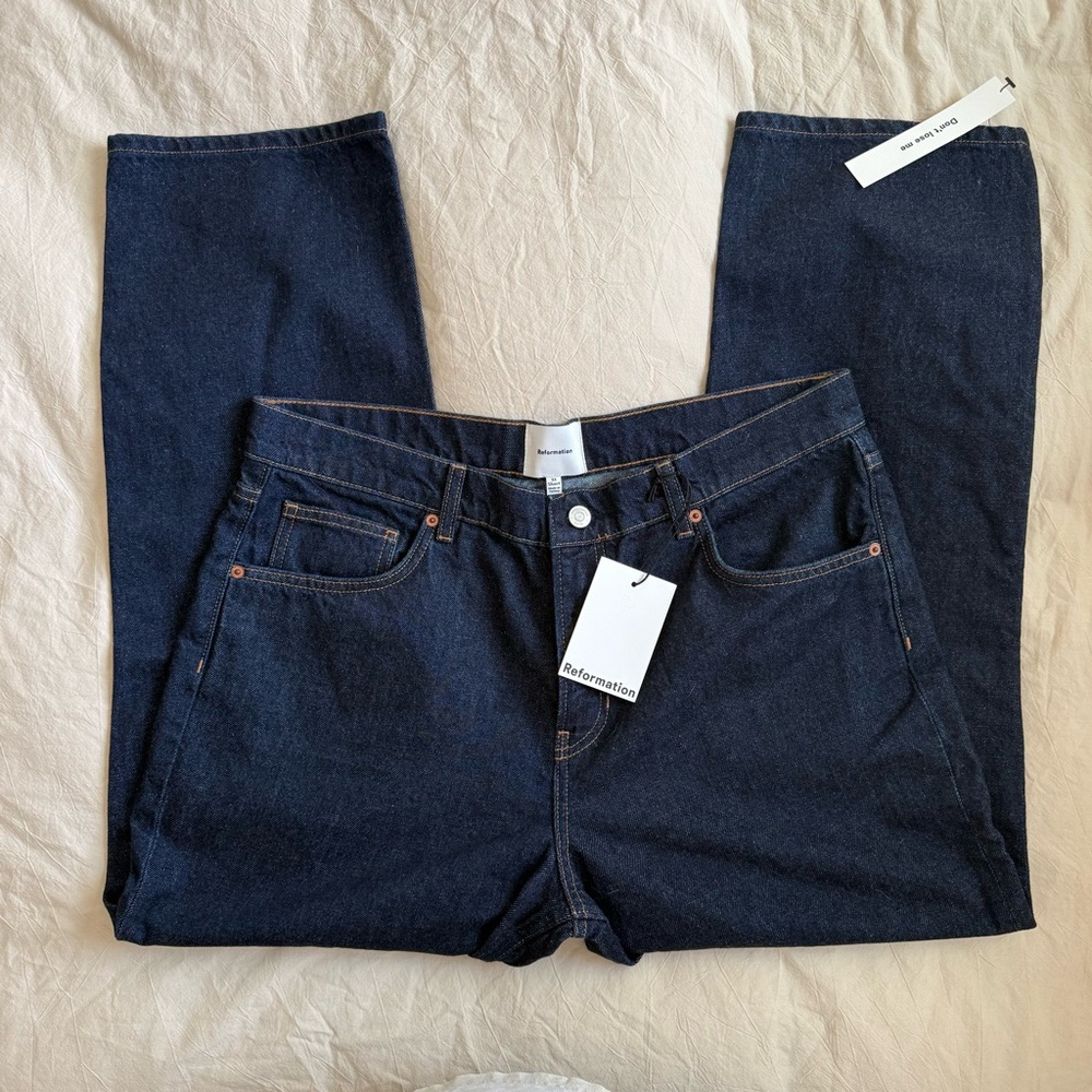 NWT Reformation Greer Mid Rise Straight Jeans in Ondine — PETITE